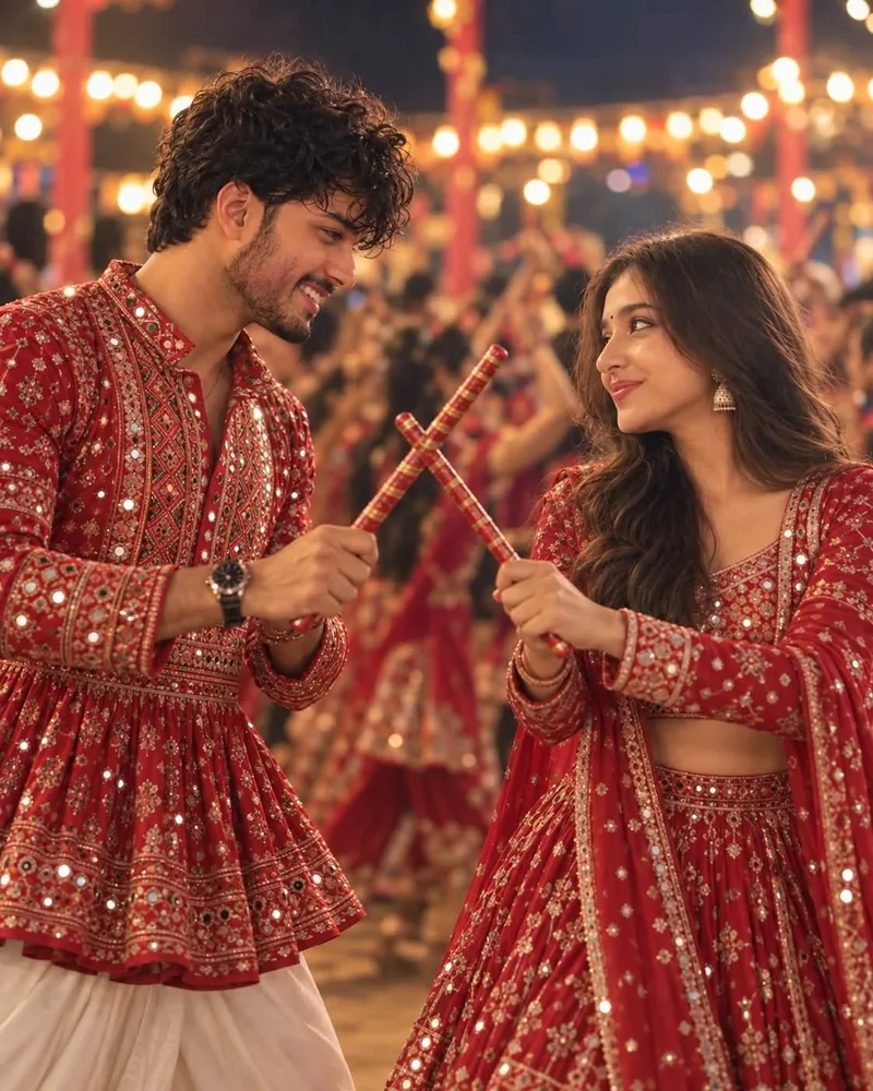 Dandiya Couple Cinematic AI Photo Prompt (ChatGPT)