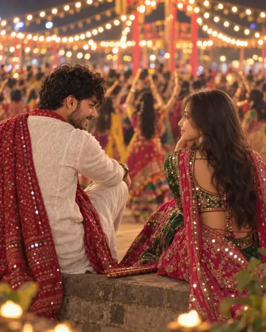 Garba Night Couple Cinematic AI Photo Prompt (4:5 DSLR Look)