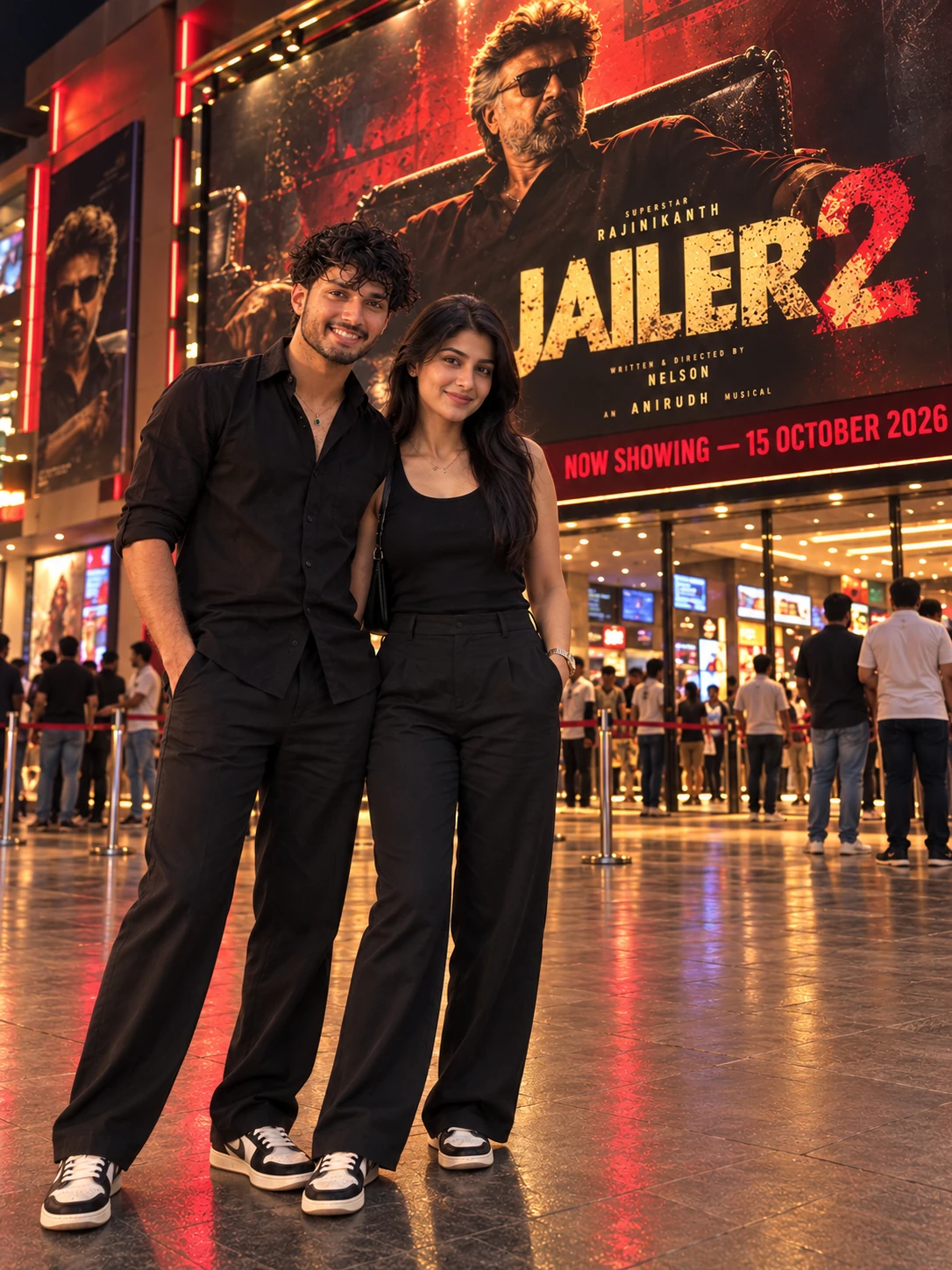 Jailer 2 Release Day Cinema Hall AI Photo Prompt for Couples