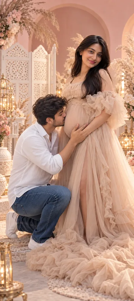 Maternity Photoshoot AI Photo Prompt for Couple (Studio Portrait)