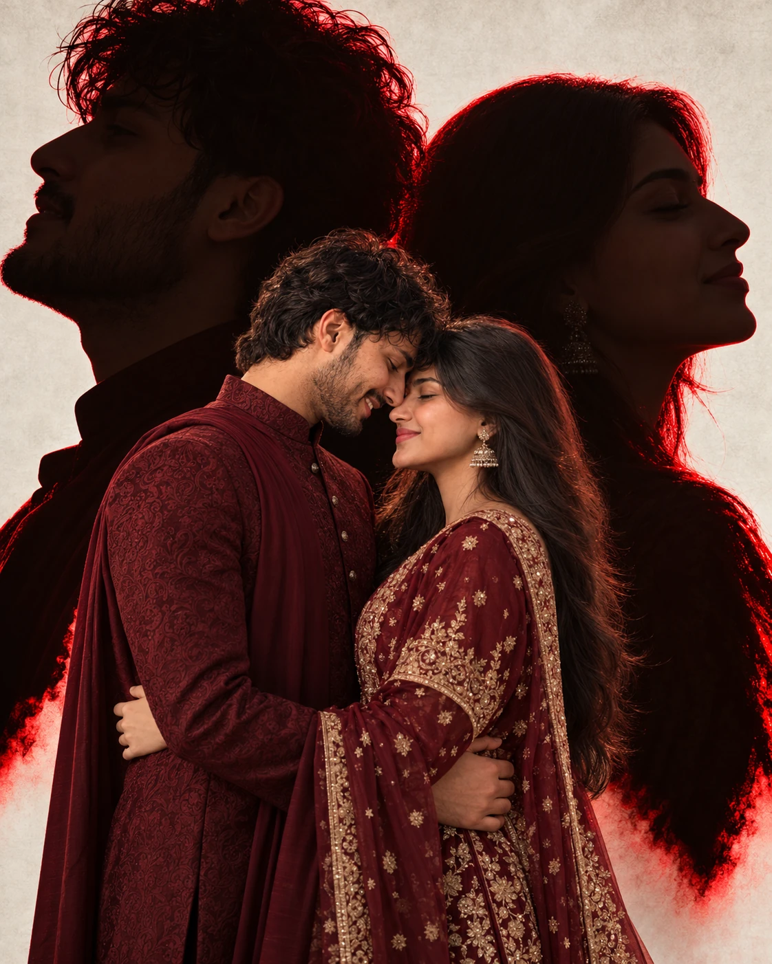 Romantic Couple Double Portrait Photo Prompt (Red Rim Light)
