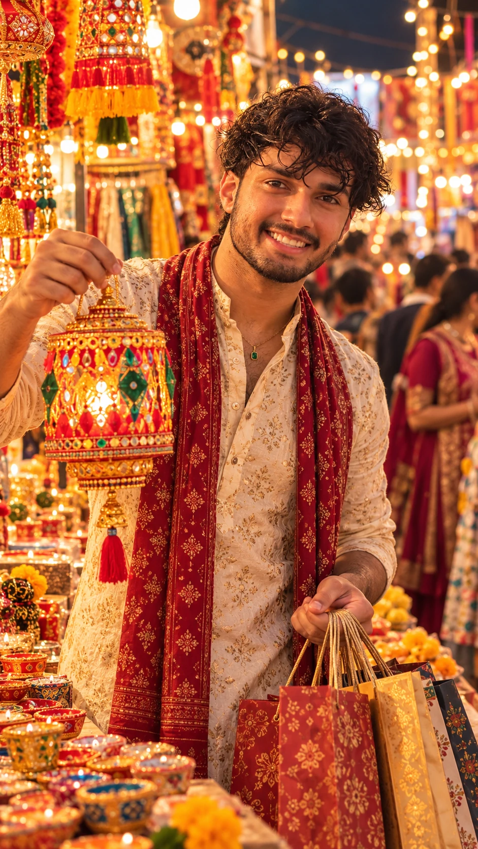 photo prompt — Diwali Market Shopping AI Photo Prompt for Boys